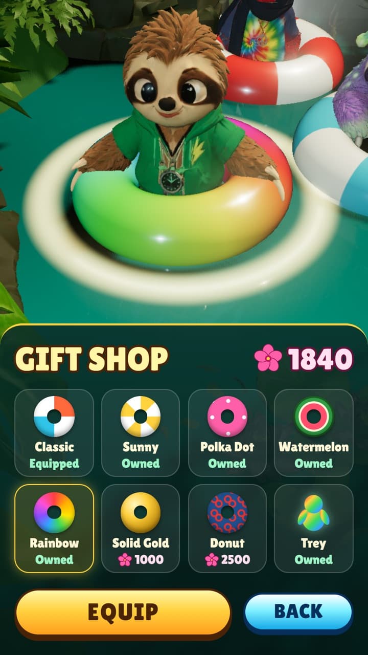 The Gift Shop: tubes to buy with flowers, including Rainbow, Solid Gold and Donut.