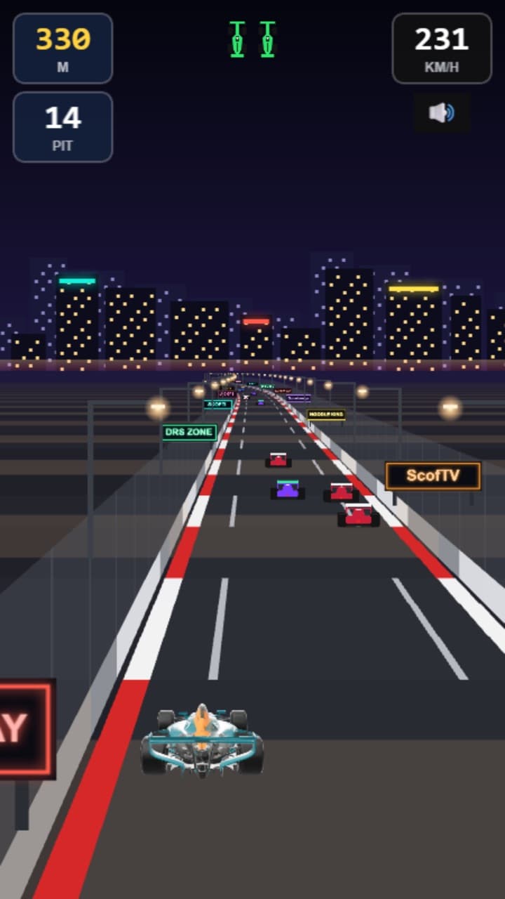 Racing through Lantern Bay at night at 231 km/h.