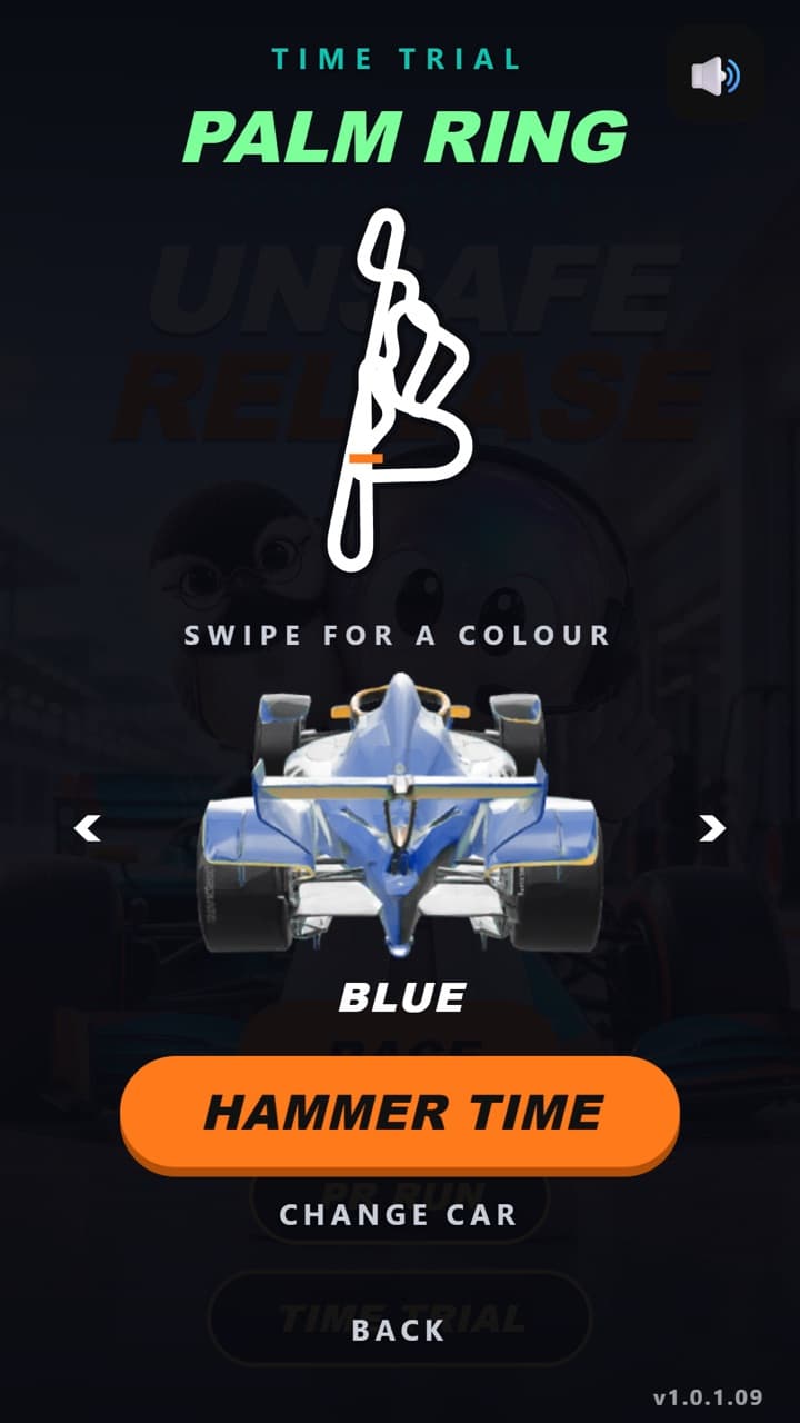 The Time Trial garage: Palm Ring's layout and a blue car to paint.
