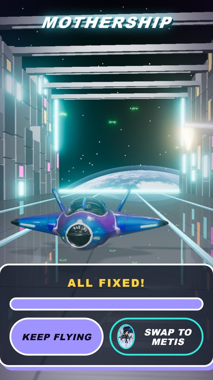 The ship being fixed in the mothership's hangar.